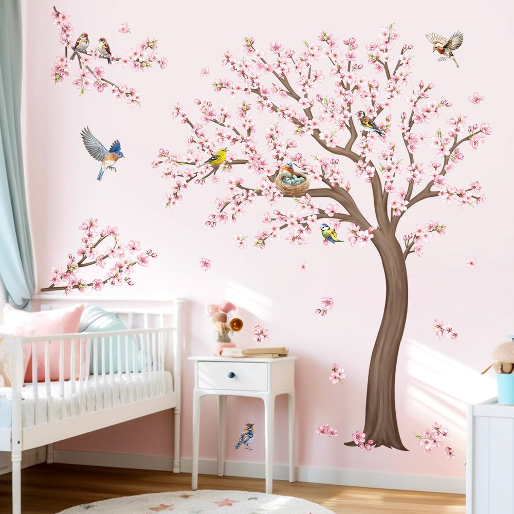 DecalMile cherry blossom tree wall sticker with pink flowers adds a vivid focal point to any room.