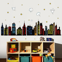 decalmile city buildings and stars wall stickers create a playful cityscape