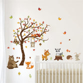Decalmile forest animals tree wall decal featuring fox and deer for playful nursery decor.