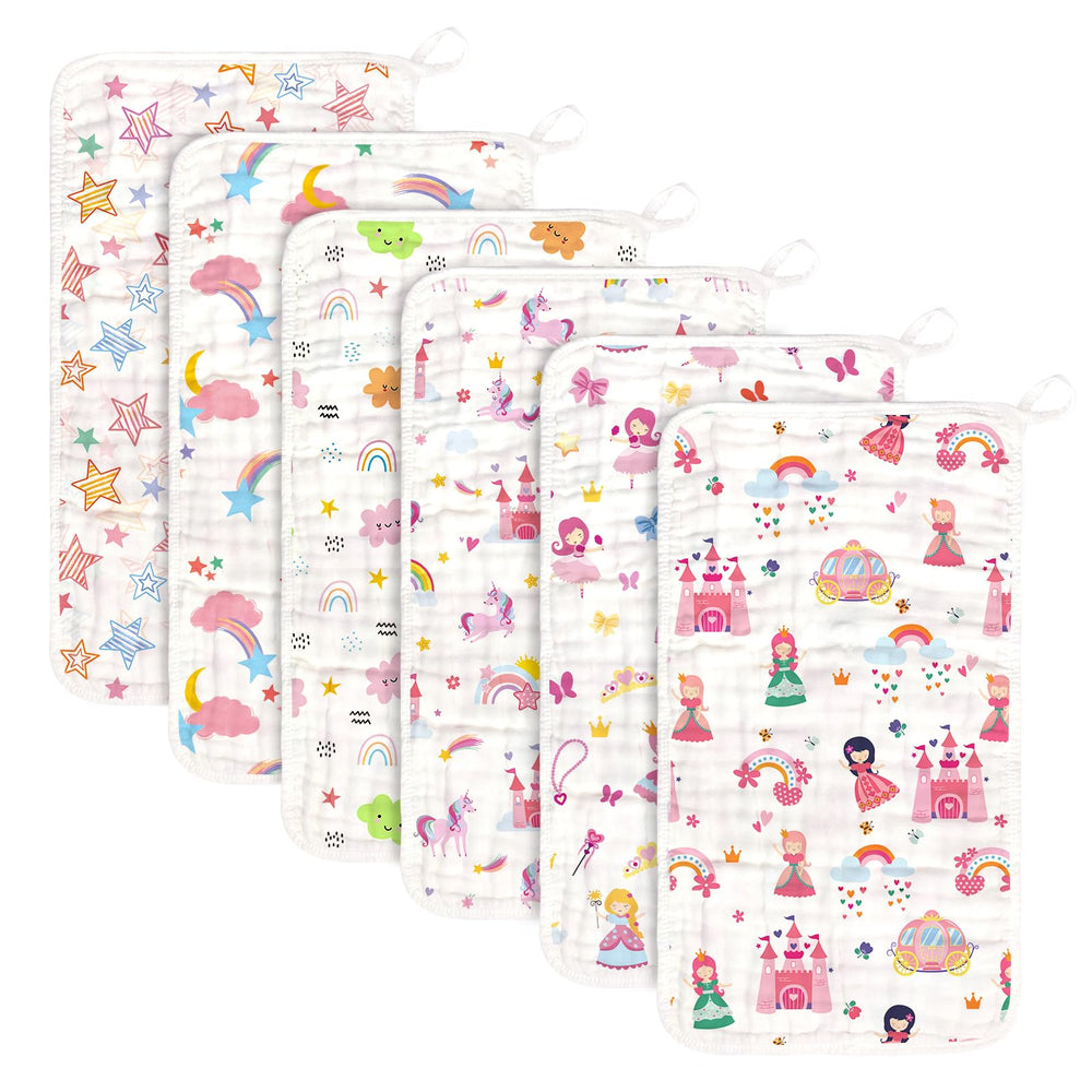 Decalsweet six-layer muslin burp cloths show strong absorbency for messes.