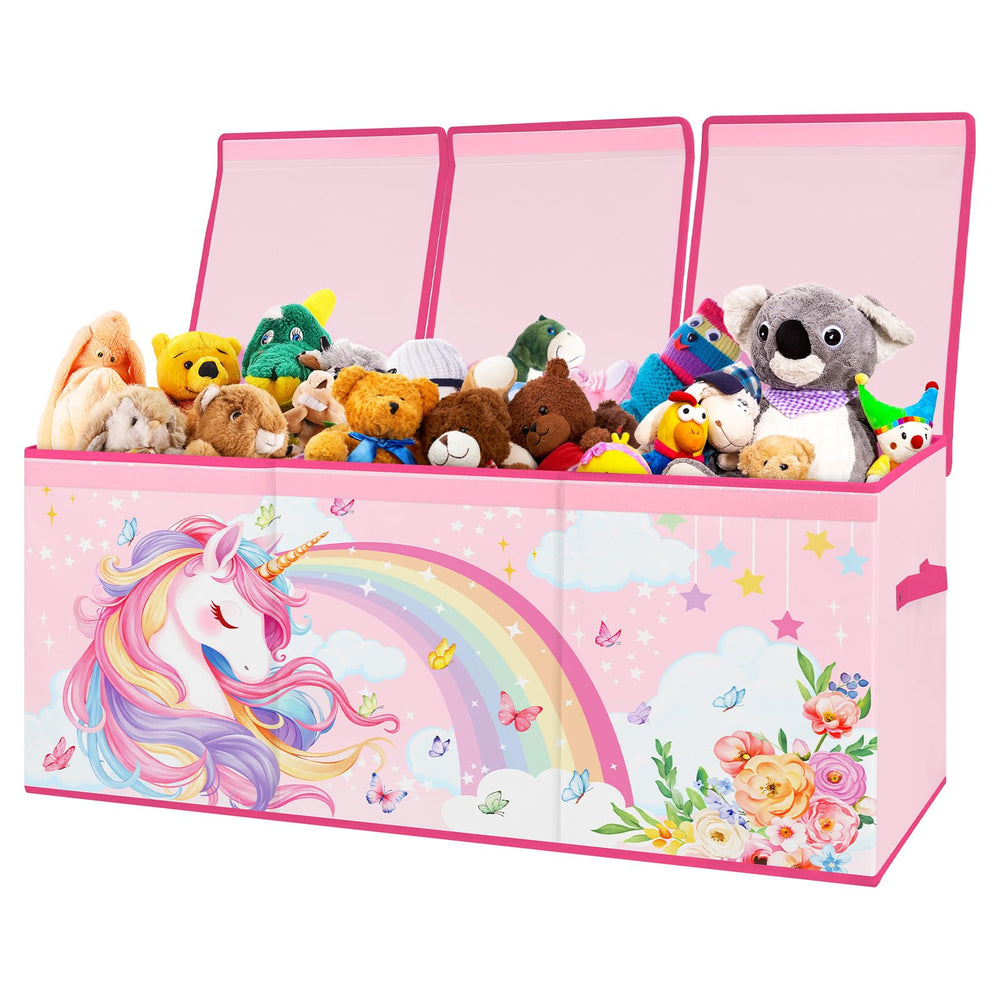 DecalSweet kids toy box with collapsible lid provides easy access for quick toy tidy-ups.