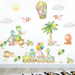 Decalsweet watercolor dinosaurs dino-train stickers brighten kid walls and spark imagination