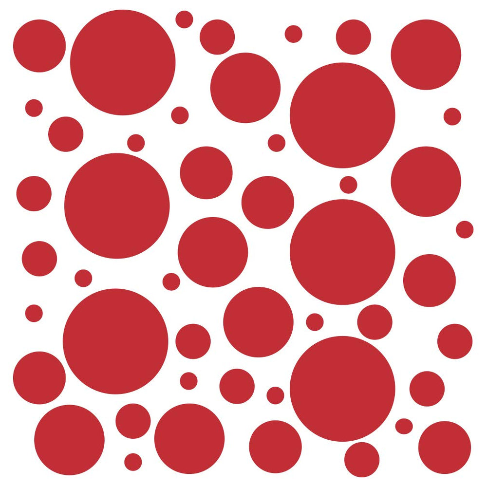 DecalVenue set 100 red polka dot decals for versatile wall decor on any surface.
