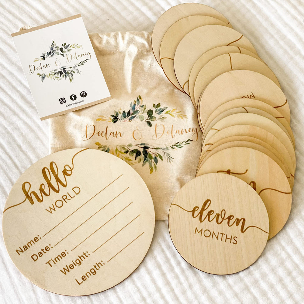 Declan and Delaney birth announcement sign 6-inch prop for newborn photos and keepsake.