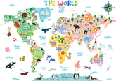 DECOWALL Animal World Map decal with animals for kid-friendly learning spaces.