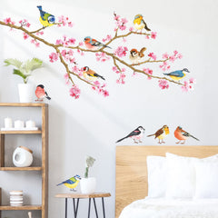 DECOWALL cherry blossom and garden birds wall stickers brighten kids' room, encouraging playful learning.