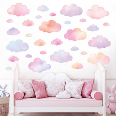 DECOWALL DS4-8094 pastel cloud layout enhances kids' rooms with warm hues.