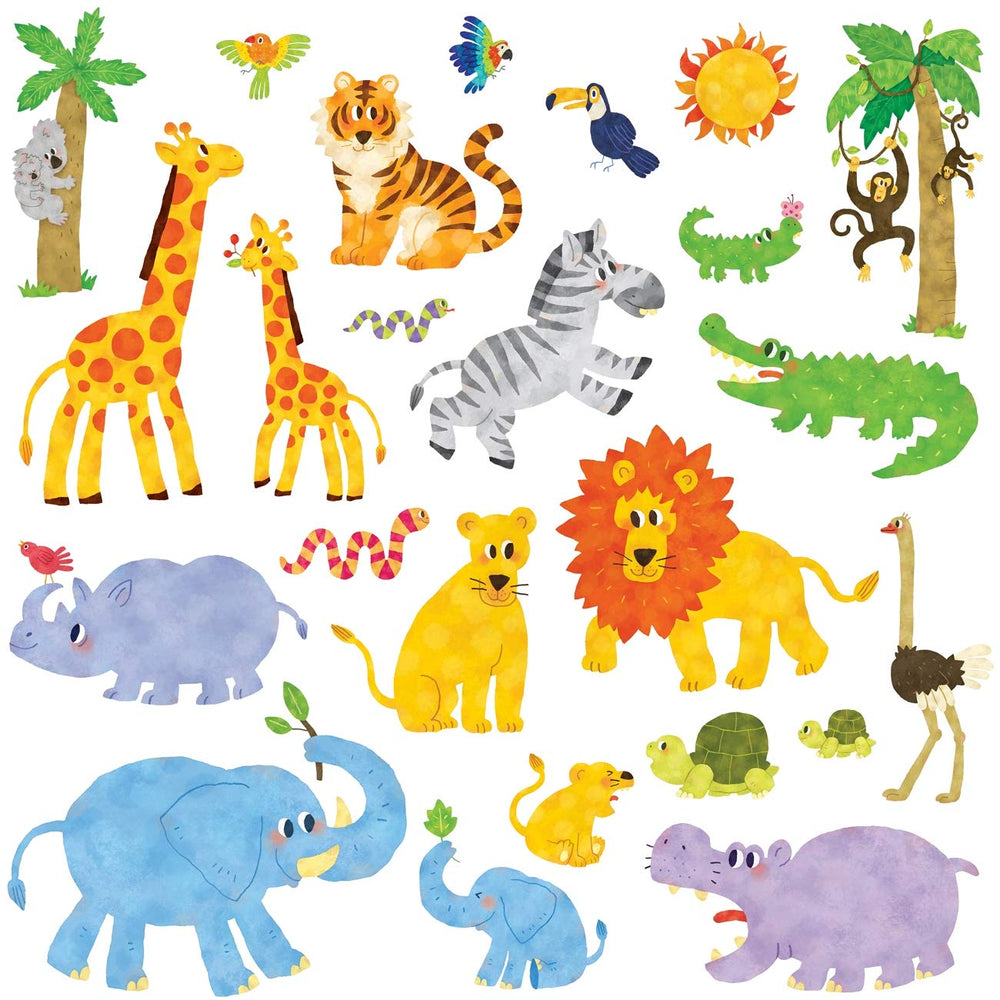 Decowall DS8-1513N jungle animals stickers brighten kids' room with playful learning.