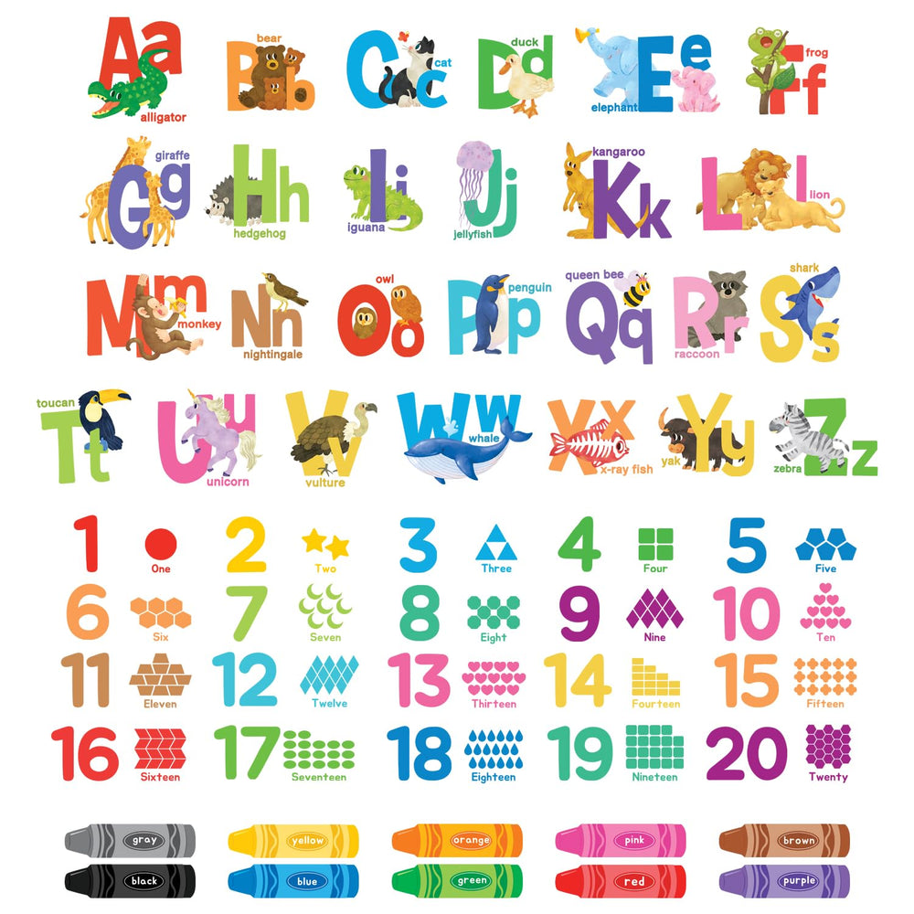 DECOWALL DS9-8091 alphabet numbers crayon wall stickers for kids rooms, easy peel and repositionable.