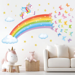 DECOWALL rainbow unicorn butterflies clouds wall decal pack for kids' room