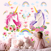 DECOWALL SG-2105 unicorn rainbow wall sticker brightens kids' rooms and is easy to apply.