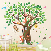 DECOWALL SG4-2211 giant tree wall stickers brighten kids' room with monkey and bird motifs.