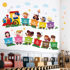 DECOWALL Train wall sticker for kids with a colorful scene brightens nurseries and playrooms.