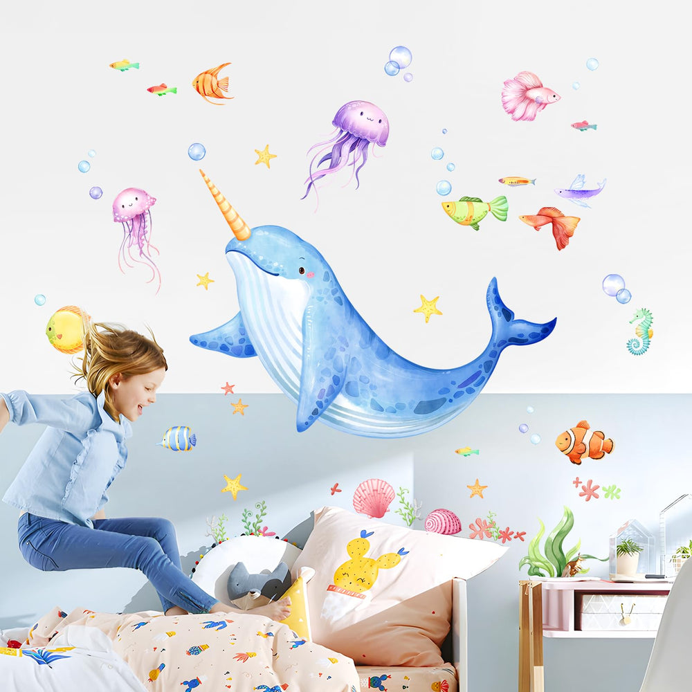 Decvictor Under The Sea whales wall decal adds a calming ocean touch to nurseries