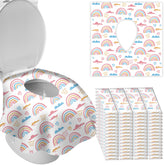 DEEKI rainbow pattern toilet seat cover for portable, hygienic public restrooms.