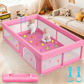 Deeteck baby playpen front view in pink, spacious area for babies