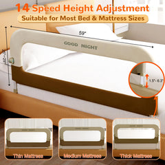 Deeteck adjustable height rail fits various mattress sizes.