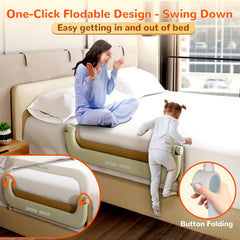 Deeteck bed guard rail folding-action enables quick folding for easy bed access