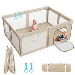 Deeteck foldable playpen demonstrates quick setup for busy parents.