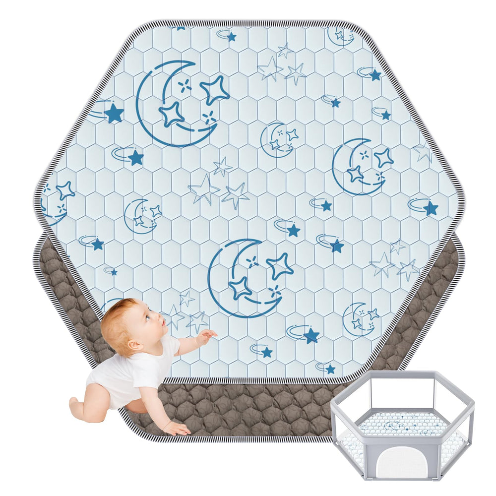 Deeteck hexagon baby play mat folded for compact storage and portability.