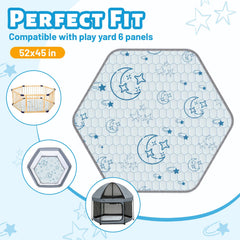 Deeteck hexagon baby play mat in use while baby crawls on soft cushioning