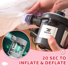 Deeteck high-speed pump with three nozzles inflating the bed quickly.