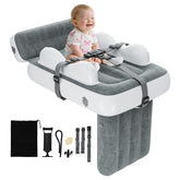 Deeteck inflatable toddler airplane bed folded in its carry bag for easy travel.