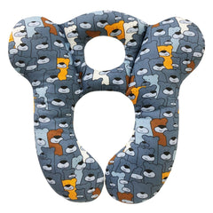 DEEZOMO Baby Travel Pillow in blue bear design with soft organic cotton outer