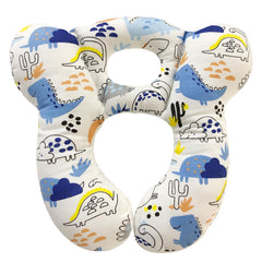 DEEZOMO Baby Travel Pillow with blue dinosaur design supports cozy naps on car rides.
