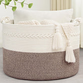 Degeyoyo 67L blanket basket in white and oatmeal for easy blanket storage