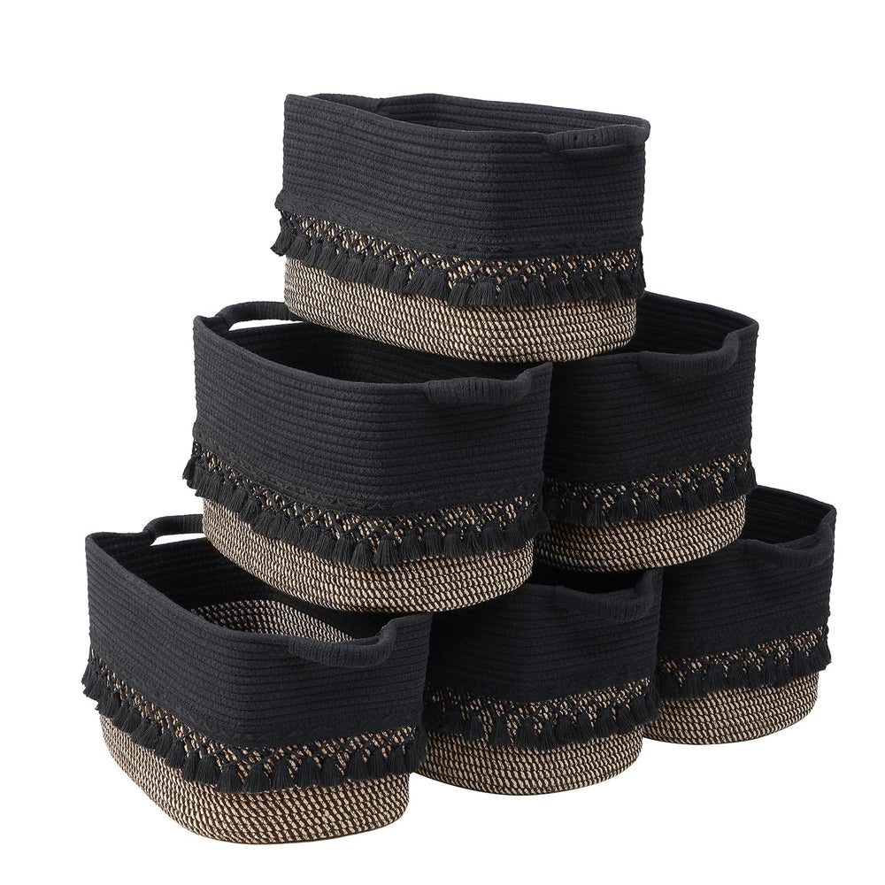 Degeyoyo boho tassel storage basket folded for shipping, ready to shape into stylish organization.
