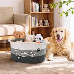 Degeyoyo basket with paw print embroidery adds playful décor