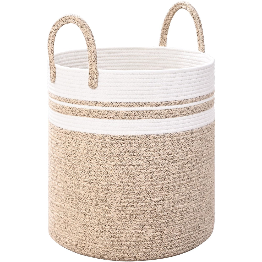 Degeyoyo laundry hamper in rainbow cotton rope weave for stylish storage
