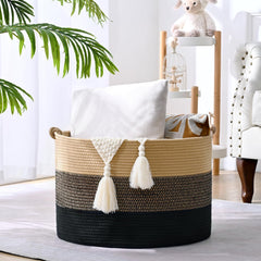 Degeyoyo woven storage basket 20x13 inches keeps blankets neatly organized.