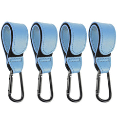 DEIHAALEN leather stroller hook skyblue close-up shows durable material and carabiner