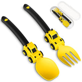Deinyi Construction Toddler Utensils pack shot in yellow, showcasing a kid-friendly dining set.