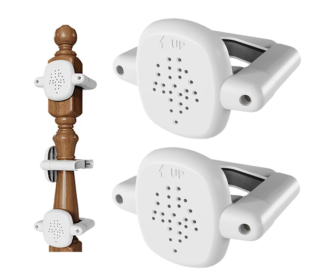 Della Stella bannister adapter set top view shows damage-free mounting for stair rails
