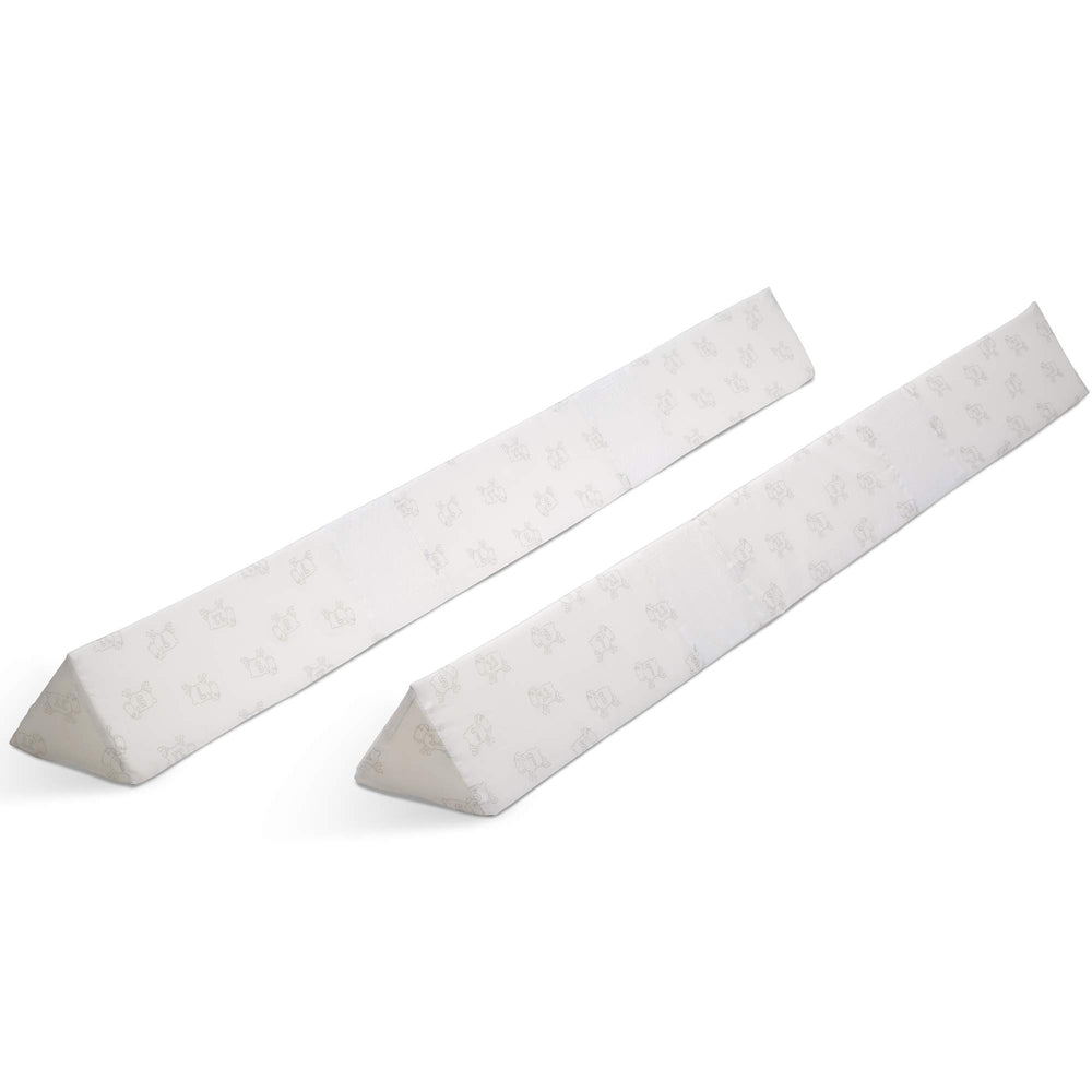 Delta Children bedrail two-pack front view shows extra-long foam bumpers for safer sleep