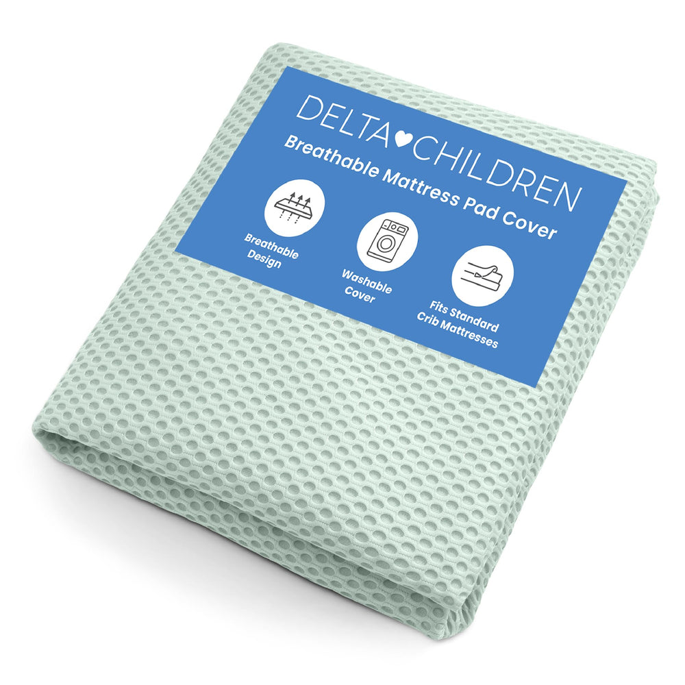 Delta Children breathable crib mattress pad cover front view showing airy surface