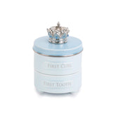 DEMDACO first tooth and curl keepsake box preserves baby memories in soft blue ceramic pewter.