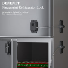DENENTT no-drill adhesive refrigerator lock install: damage-free placement on cabinets and drawers.