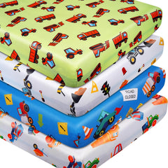DengFengLai four-piece crib sheets with construction pattern for a playful nursery.