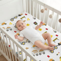 DengFengLai crib sheets set featuring trucks pattern to stimulate baby’s visual interest.