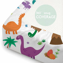 DengFengLai dinosaur crib sheet with 360° elastic corner ensures secure fit.