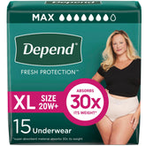 Depend Fresh Protection women's underwear in package showing discreet fit and pink packaging.