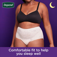 Depend Night Defense OdorBlock technology label indicating odor control