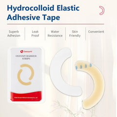 DERAYMI ostomy barrier-strip application close-up highlights gentle adhesion and secure fit.