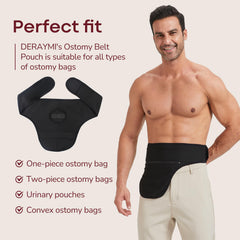 DERAYMI ostomy belt in use showing flexible fit and movement