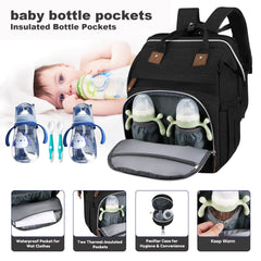 DERJUNSTAR diaper bag backpack changing station provides portable, easy diaper changes on the go.