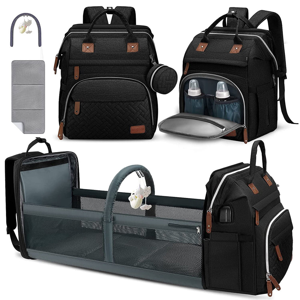DERJUNSTAR diaper bag backpack front pocket keeps essentials within reach during travel.
